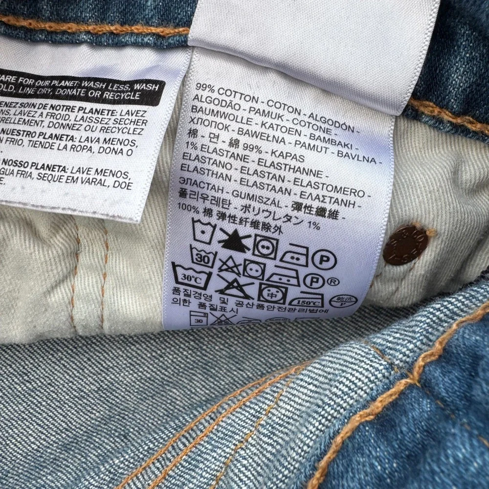 Levi's 513 Slim Straight Jeans Mens 33x32 Medium Wash Distressed Blue Denim